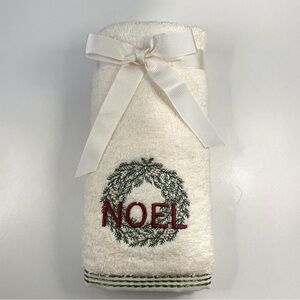 Well Dressed Home Cream Hand Towel with Noel Embroidery Set of 2 NWT